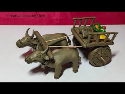 How to make miniature bullock cart with clay  || मिट्टी की बैलगाड़ी कैसे बनाएं