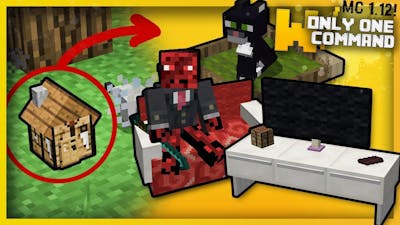 Minecraft - LIVE INSIDE A TINY CRAFTING TABLE with only two commands (living room furniture command)