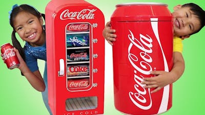 Wendy &amp; Liam Pretend Play w/ Giant Coca Cola Vending Machine &amp; Kid Refrigerator Toy
