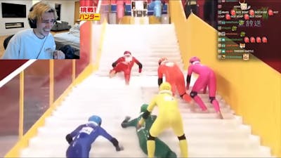 xQc Reacts to Funny Japanese Game Show Slippery Stairs Just Hilarious
