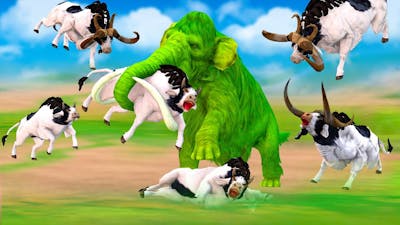Cow Cartoon , Giant Bulls vs Zombie Mammoth Elephant Animal Fight | Mammoth Rescue Cow from Bulls