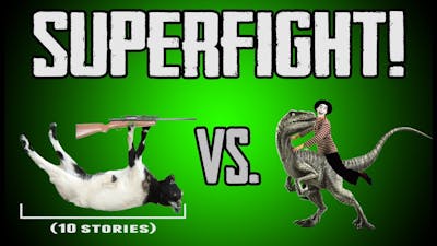 SUPERFIGHT! Giant Fainting Goat with Tranquilizer vs. Mime On Velociraptor Thinking the Floors Lava