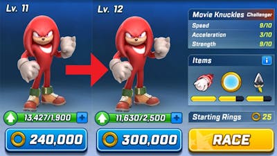 Sonic Forces - Movie Knuckles Challenger Upgrade Level 11 to1 2 Use 240k Gold Rings Android Gameplay