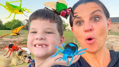 GiANT BUGS Scavenger Hunt Outside with Mom! Caleb Pretend Play with Insects