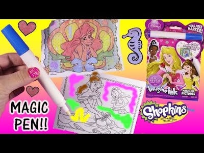 Disney Princess Imagine Ink Rainbow Color MAGIC PEN Art Book! SHOPKINS Season 4 FUN!