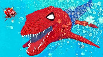 Spider-Man Mosasaurus from JWE2, Spider-Man T-Rex vs Spider-Man Spinosaurus Dinosaurs Battle 🌍 JWE