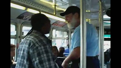 Old man beats young guy AC transit bus fight w/ subtitles - Full story + interview HD